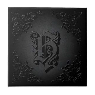 Royal Black Stone Letter H Monogrammed Tile
