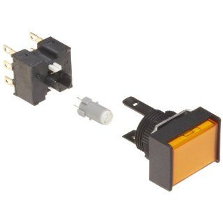 Omron A165L JYM 5D 2 Two Way Guard Type Pushbutton and Switch, Solder Terminal, IP65 Oil Resistant, 16mm Mounting Aperture, LED Lighted, Momentary Operation, Rectangular, Yellow, 5 VDC Rated Voltage, Double Pole Double Throw Contacts Electronic Component 