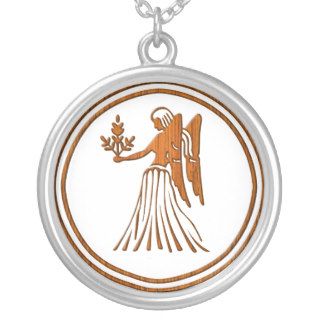 Carved Wood Virgo Zodiac Symbol Necklace