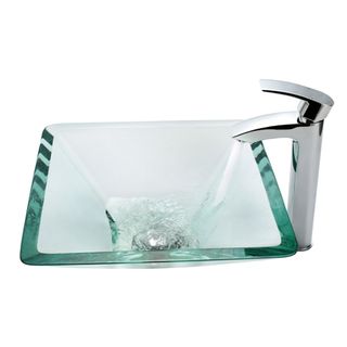 Kraus Bathroom Combo Set Clear Glass Aquamarine Sink with Faucet Kraus Sink & Faucet Sets