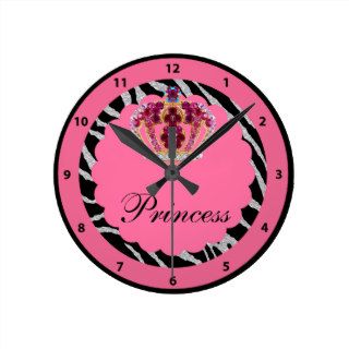 Pink Princess Bling Crown & Zebra Print Clock