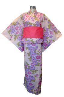 myKimono Traditional Japanese Kimono Robe Yukata 189(purple flower)with Obi Belt Toys & Games