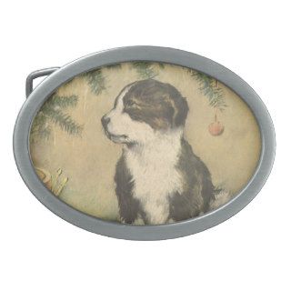 Vintage Christmas, Cute Puppy Dog Oval Belt Buckle