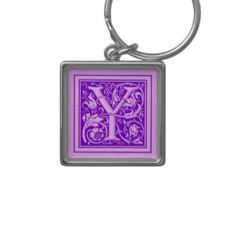 Pink & Purple Decorative Cap Letter Y Key Chain