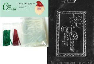 Cybrtrayd MdK50C C173 Seasons Greetings with Poinsettia Christmas Chocolate Mold with Chocolate Packaging Kit and Molding Instructions, Includes 50 Cello Bags, 25 Red and 25 Green Twist Ties Candy Making Molds Kitchen & Dining