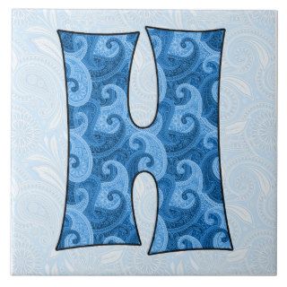 Letter H   Monogrammed Blue Paisley 6 inch Tile