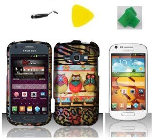 3 Owl Design Protector Phone Case Cover Cell Phone Accessory + Yellow Pry Tool + Screen Protector + Stylus Pen + EXTREME Band for Samsung Galaxy Ring M840 / Prevail 2 (Boost Mobile / Virgin Mobile) Cell Phones & Accessories