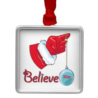 Square Shaped Believe Christmas Tree Ornaments