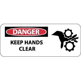 NMC SA197R Machine Sign and Label, Legend "DANGER   KEEP HANDS CLEAR" with Graphic, 17" Length x 7" Height, Rigid Plastic, Black/Red on White Industrial Warning Signs