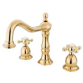 Kingston Brass KS1972BX Heritage Widespread Bathroom Faucet with Brass Pop Up Drain Assembly and Metal C, Polished Brass   Touch On Bathroom Sink Faucets  