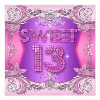 Sweet 13 13th Birthday Party Pink Purple Invite
