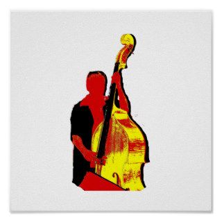 Upright Bass Player Image Design Red and Yellow Print