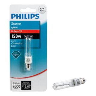 Philips 150 Watt Halogen T4 Mini Candelabra Base Sconce Decorative Dimmable Light Bulb 416347