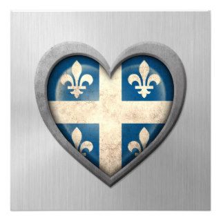 Quebecois Heart Flag Stainless Steel Effect Custom Invitations