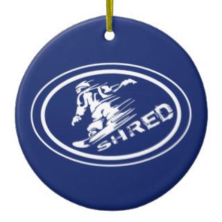 Snowboard "SHRED" Oval Snowboarder Tag Ornament