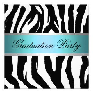 Teal and Zebra Graduation Party Custom Invitation