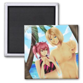 Cute anime couple on vacation magnet