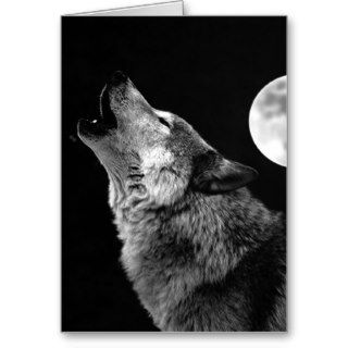 BW Wolf Howling at Moon Card