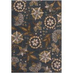 Meticulously Woven Contemporary Sea Blue Floral Fordwich Rug (5'3X7'6) Surya 5x8   6x9 Rugs