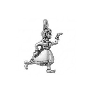 Sterling Silver 18" .8mm Wide Box Chain Necklace With 3D Little Girl Dancing To I'm A Little Teapot Pendant Jewelry