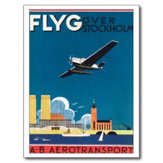 Stockholm Sweden Airplane Poster Art Post Cards