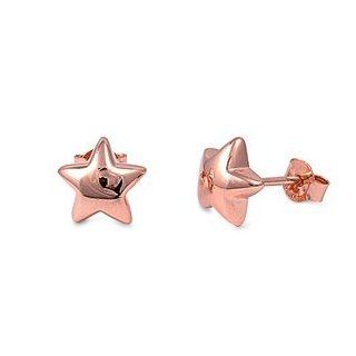 Sterling Silver 9mm Star Rose Gold Stud Earrings Jewelry