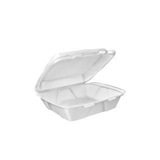 Dart DT1 8.5 Inch Length by 7.8 Inch Width by 2.5 Inch Height White Foam Hinged Lid Medium Shallow Container with 1 Compartment  100 Pack (Case of 2)