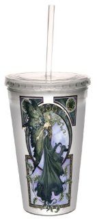 Tree Free Greetings cc33572 Fantasy Green Faerie Artful Traveler Double Walled Cool Cup with Reusable Straw by Amy Brown, 16 Ounce Drinkware Cups Kitchen & Dining