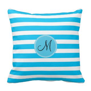 Custom Monogram Teal Blue and White Striped Pillows