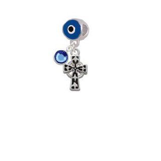Antiqued Celtic Cross Blue Evil Eye Charm Bead Dangle with Crystal Drop Delight & Co. Jewelry