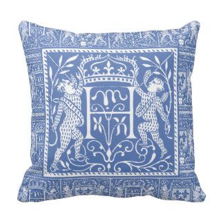 French Medieval Chateau Blue Letter H Pillows