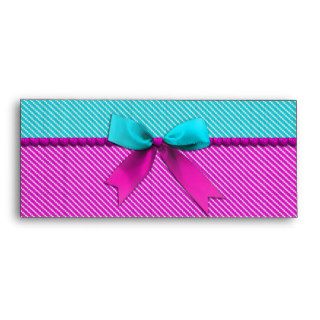 Cute Pink and Teal Bow on Diagonal Polka Dots Envelopes
