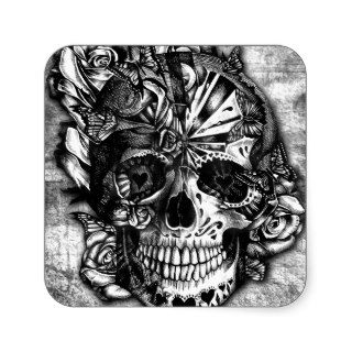 Grunge Candy sugar skull in black and white. Sticker