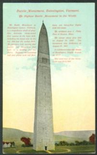 Highest Battle Monument in the World Bennington VT postcard 191? Entertainment Collectibles