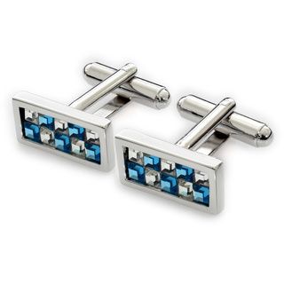 EJ Sutton Classic Crystal Cuff Links, Blue and Clear (Israel) Men's Jewelry