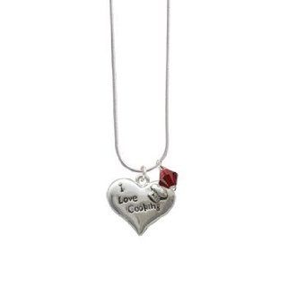 I love Cooking Heart with Chef Hat Maroon Swarovski Bicone Charm Necklace Jewelry
