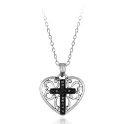DB Designs Sterling Silver 1/10ct TDW Diamond Heart Cross Necklace DB Designs Diamond Necklaces