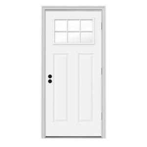 JELD WEN Craftsman 6 Lite Painted Steel Entry Door with Brickmold THDJW182500027