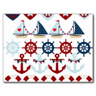 Summer Nautical Theme Anchors Sail Boats Helms Postcard
