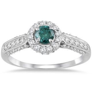 10k White Gold 7/8 Carat Blue and White Diamond Ring SZUL Jewelry