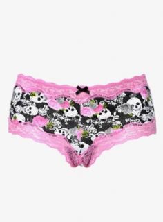 Black & Pink Skull Cheeky Shorts Panties Clothing