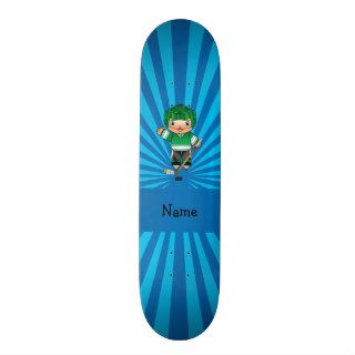Personalized name hockey player blue sunburst custom skateboard