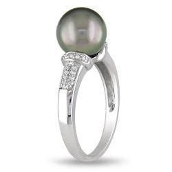 14k White Gold Tahitian Black Pearl and 1/10ct TDW Diamond Ring (G H, I2)(8.5 9 mm) Pearl Rings