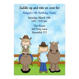 Cute Cowgirl and Horse Birthday Invitation