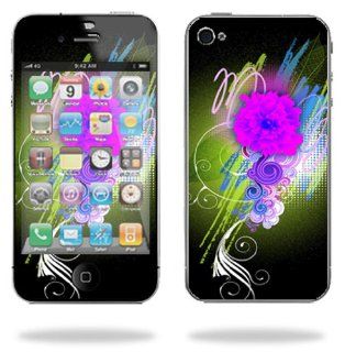 Protective Vinyl Skin Decal Cover for Apple iPhone 4 or iPhone 4S AT&T or Verizon 16GB 32GB Cell Phone Sticker Skins Flower Neon Electronics