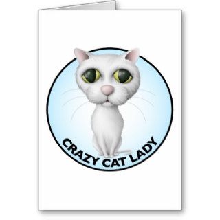 White Cat   Crazy Cat Lady Greeting Card