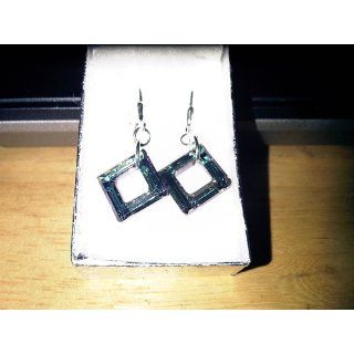 SCER197 Sterling Silver Square Vitrial Light Crystal Earrings Made with Swarovski Elements Jewelry