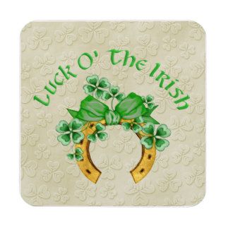 Lucky Irish Horseshoe and Shamrocks Drink Coaster