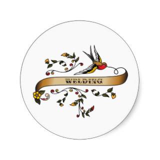 Swallow and Scroll with Welding Round Sticker 