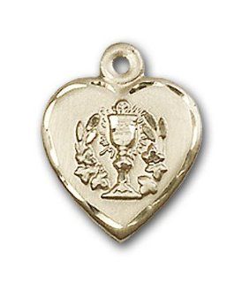 14kt Solid Gold Pendant Heart / Communion Medal 5/8 x 1/2 Inches  0892  Comes with a Black velvet Box Pendant Necklaces Jewelry